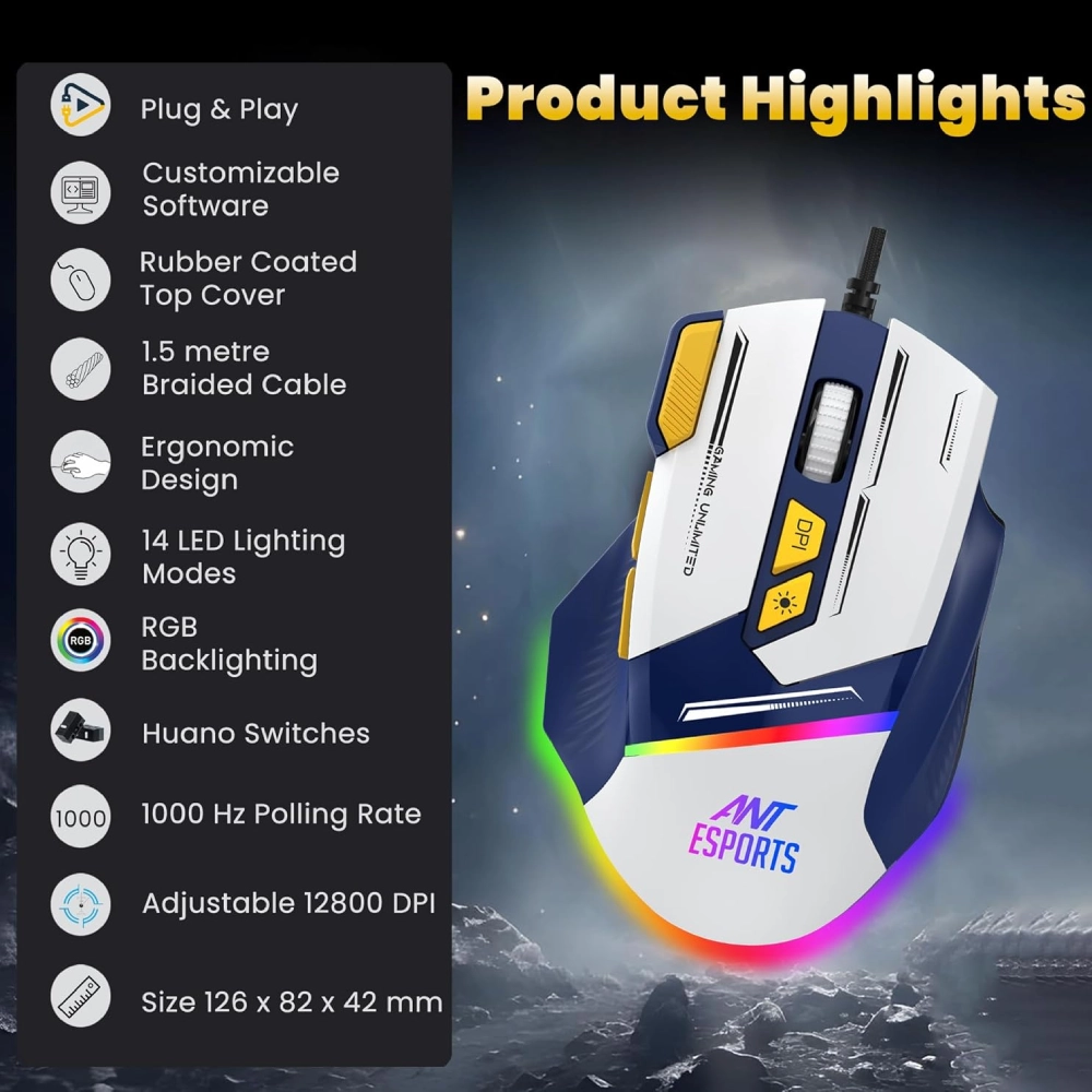 Ant Esports Wired Gaming Mouse RGB GM333 Blue view 2